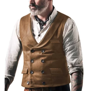 Casual Men's Slim Fit Suit Vest Herringbone Lapel Flat Business Fashion Waistcoat Prom Dress Woolen Vest Groomsmen For Wedding