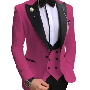 Men's 3 Pcs Suit Set Slim Fit Lapel Tuxedos Business Casual Male Suits Party Prom Wedding Dress For Groomsmen Blazer+vest+Pants