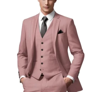 Elegant Dusty Pink Men's Suits Eelgant Groom Male Clothing Formal Single Breasted Notch Lapel 3 Piece Jacket Pants Vest Blazer