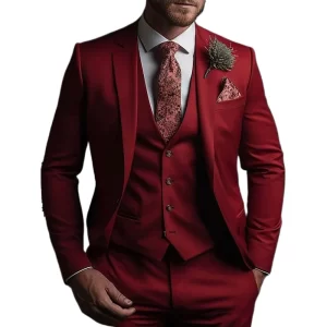 Fashion Green Men's Suits For Wedding Customized Single Breasted Peak Lapel Slim Fit 3 Piece Jacket Pants Vest