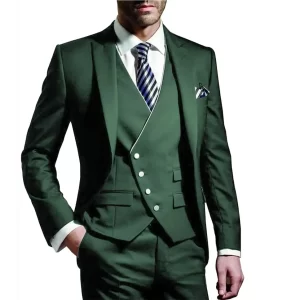 Men Suits 3 Pieces for Wedding Peak Lapel Slim Fit Suit Elegant Tuxedos for Wedding Business Party (Blazer+Vest+Pants)