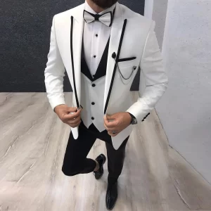 Men's 3 Piece Slim Fit Suit Blazer+Vest+Pants Lapel Leisure Business Mens Suit Groomsmen Tuxedos for Formal Wedding
