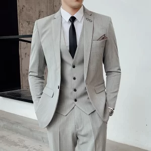 Blazers Jacket Pants Vest 3 Pcs Set Men's Casual Boutique Business Striped Slim Fit Suit Coat Trousers Waistcoat For Wedding